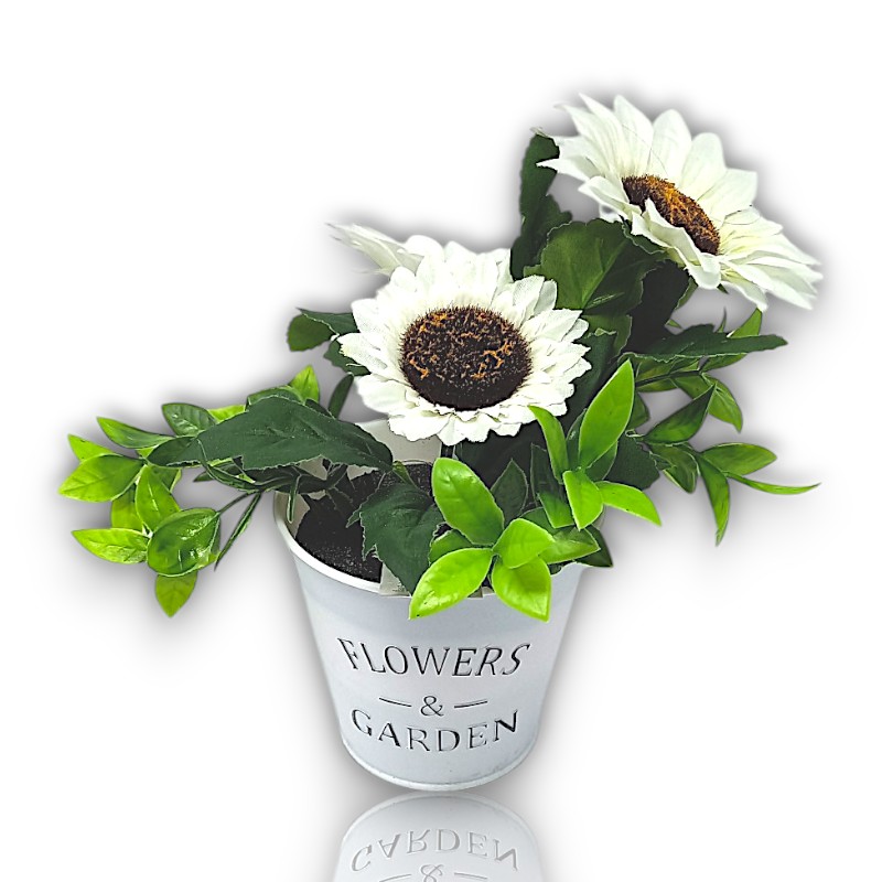 Maceta de Girasoles Blancos Artificiales - 22cm - Karawan.