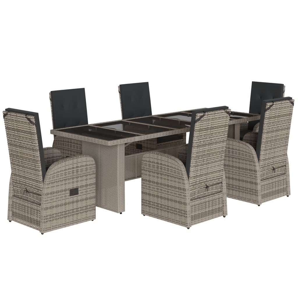 vidaXL Set comedor jardín 7 pzas y cojines ratán sintético gris