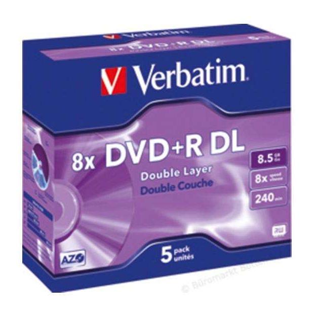 Verbatim dvd+r doble capa 8x 8.5gb caja (pack 5 uds)