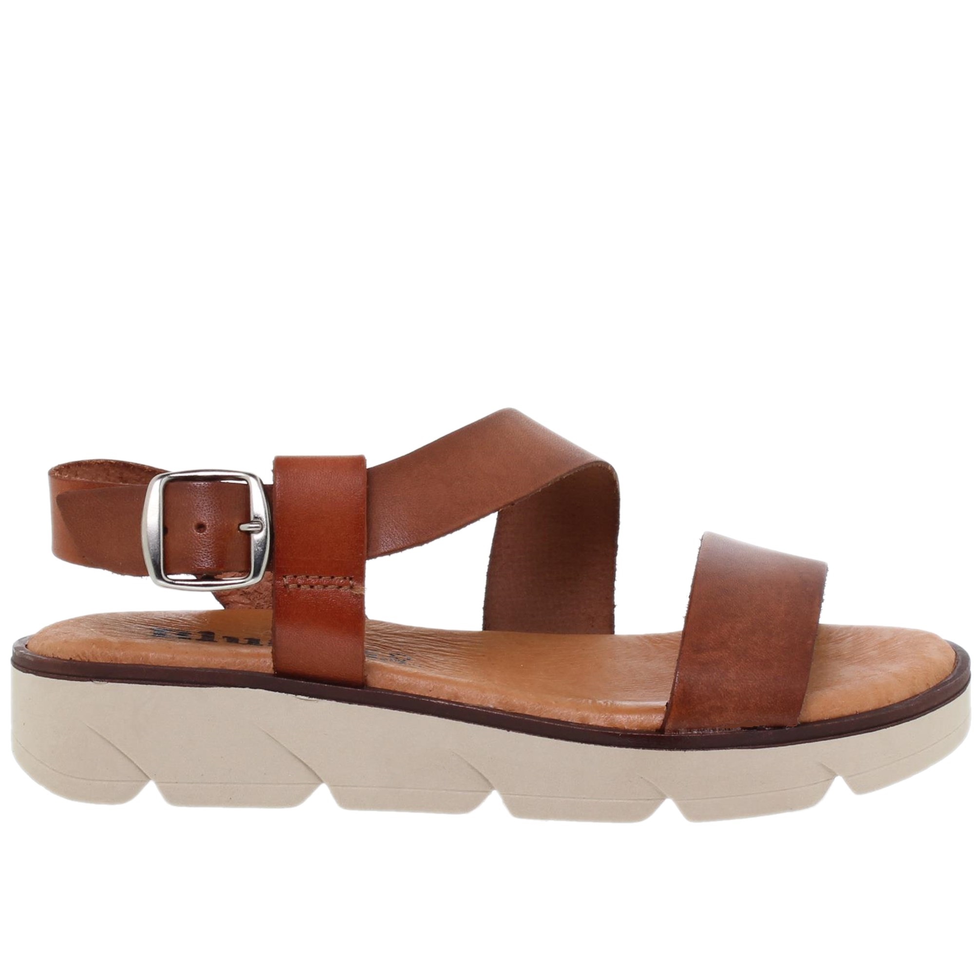 Sandalia plana mujer piel cuero - Blusandal 166BLU - Fabricadas en España