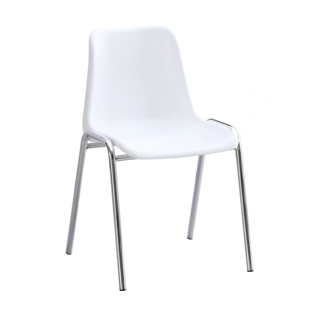 ORION91® - Silla de comedor apilable de polipropileno blanco, patas cromadas, 50 x 55 x 80 cm, con ruedas monobloc, comedor y oficina - spaziOrion91