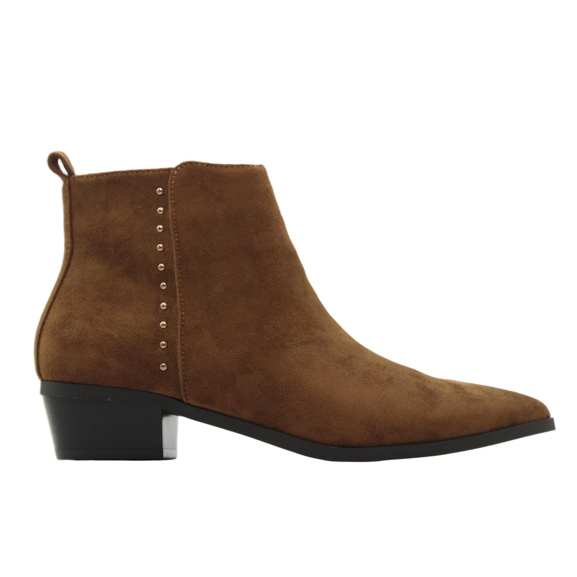 ETIKA 110551 Botines cowboy de antelina, tachuelas, caña baja, cremallera, tacón cubano bajo, suela de goma, para señora