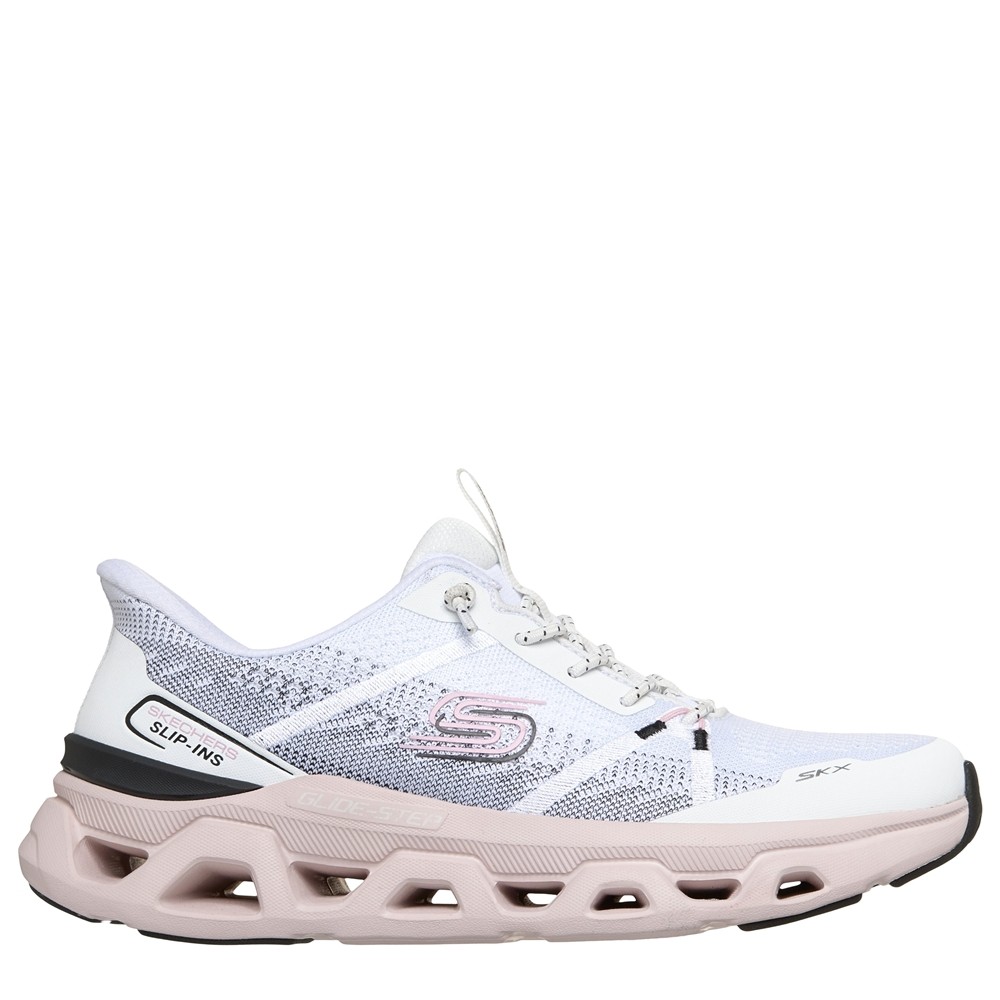 Cómoda  Zapatilla mujer Skechers SLIP-INS GLIDE-STEP® ALTUS cómodo tejido blanco. Diseño para calzar sin manos Heel Pillow Plantilla Memory Foam. Amortiguación Glide-Step® Altura Tacón bajo (1-3 cm) Referencia 150513-WBPK