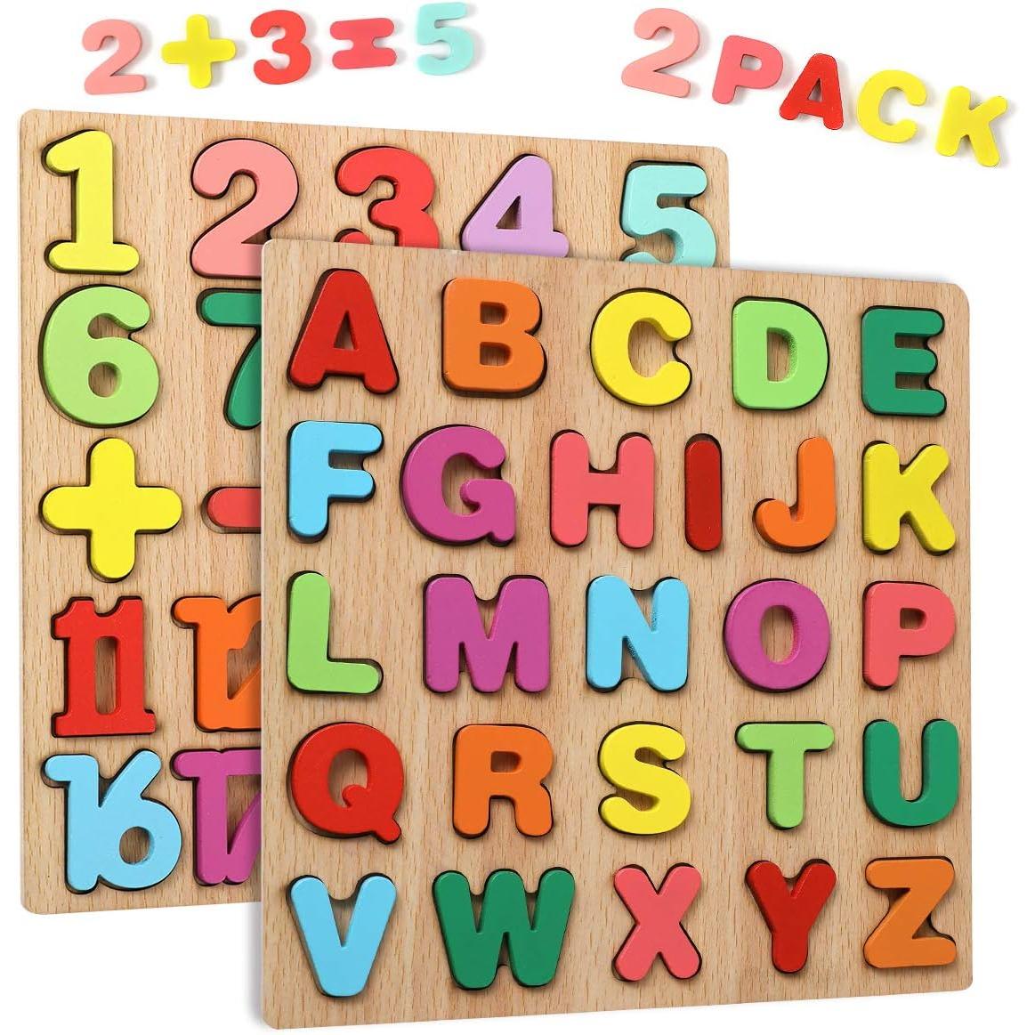 Rompecabezas de madera para niños: rompecabezas de números y rompecabezas de letras