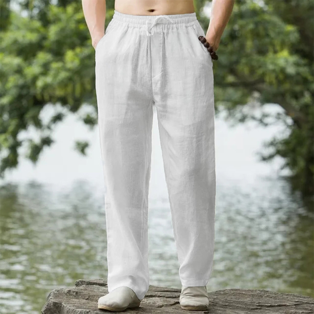 TK Pantalones De Playa Para Hombre Joggers Streetwear Algodón Lino Casuales Verano Sueltos Longitud Havaiano Vacaciones