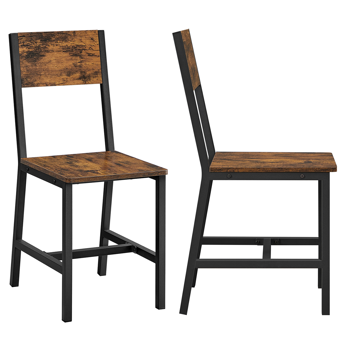 VASAGLE Juego de 2 sillas de Comedor, Estructura de Acero, Industrial, para Comedor, Sala de Estar, Cocina, rústico marrón y Negro