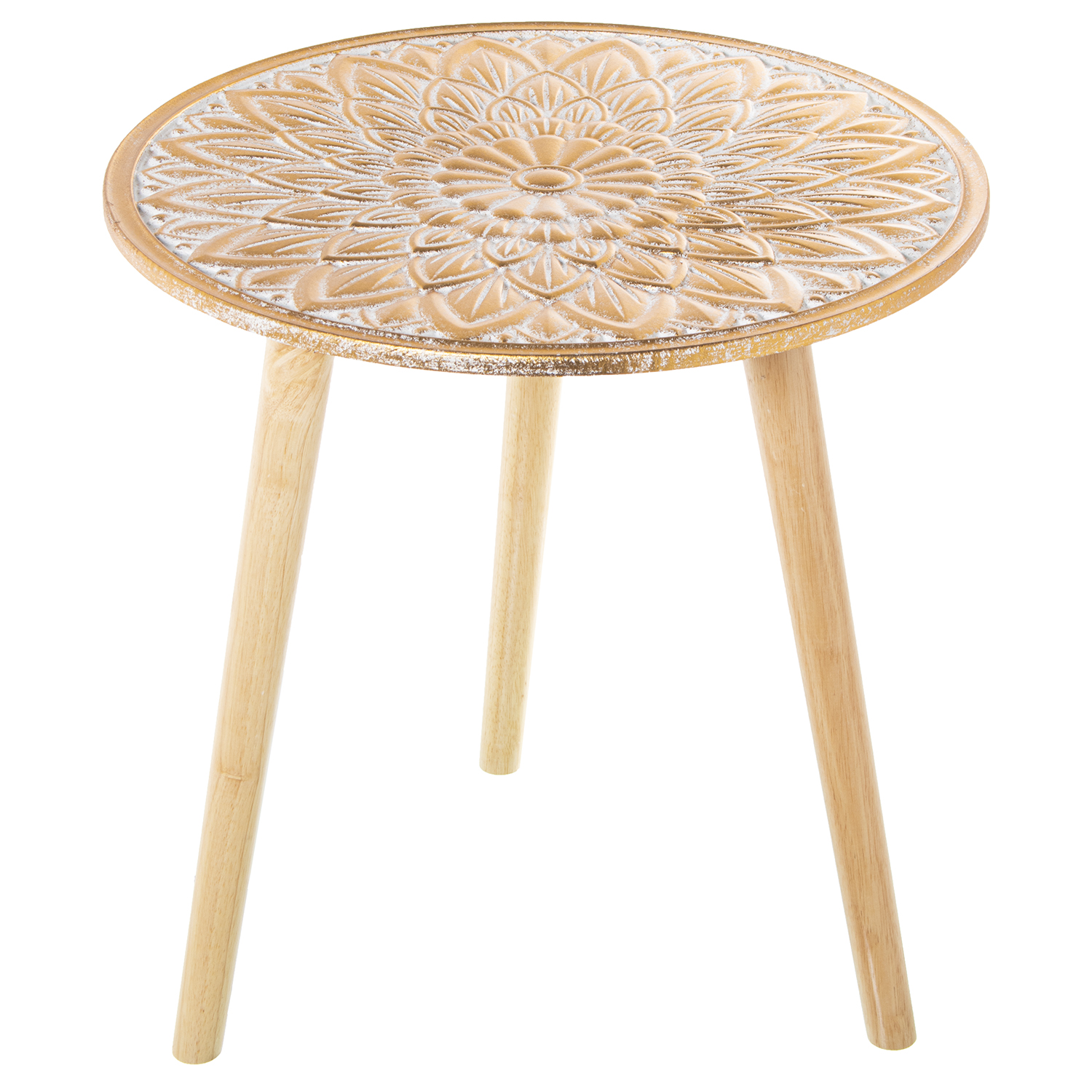 Mesa auxiliar madera calada blanco, natural 60x62cm
