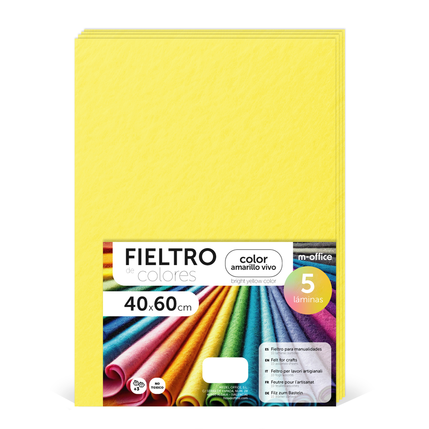 Fieltro para Manualidades, Fieltro de Colores, Suave y Flexible, Material para Costura, Telas Patchwork, Ideal para proyectos DIY, artesanía o decoración, 40x60cm - m-office (amarillo vivo, 5 uds)