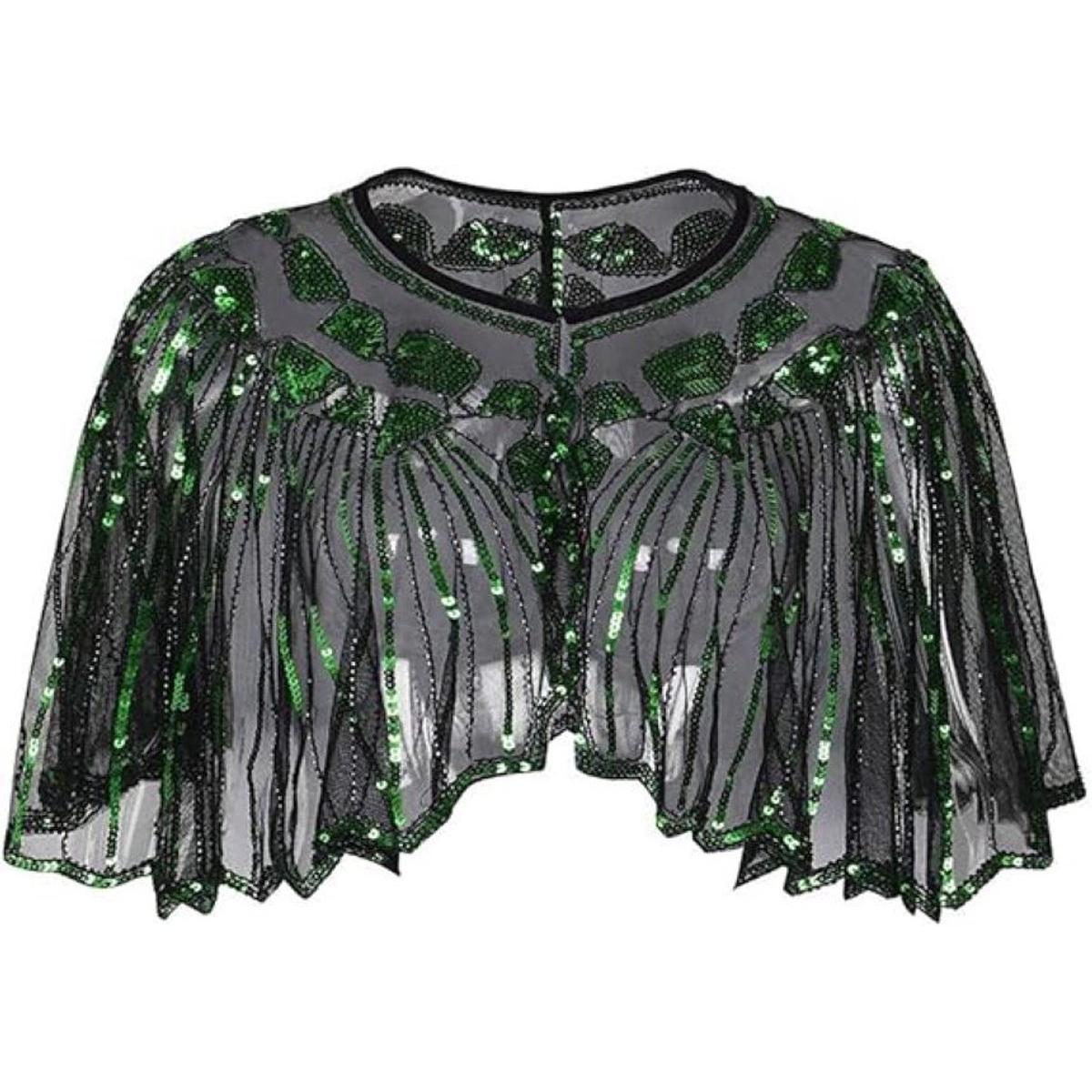 Deze kanten sjaal met pailletten in vintage-stijl is perfect voor formele avondjurken, bruiloftsgasten en bruiden, Zwartgroen