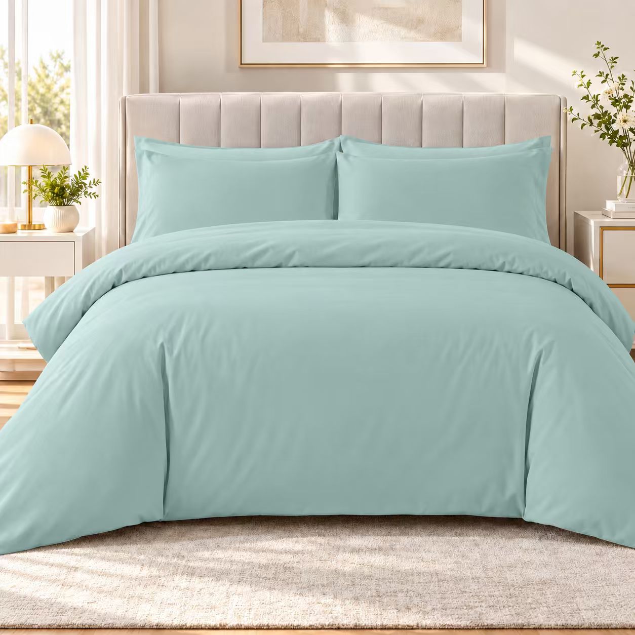 Juego de Funda Nórdica de 4 Piezas, Cama 135 y 150 cm, Fundas 200x230 y 220x240 cm, con Sábana Bajera Ajustable y 2 Fundas de Almohada, Ropa de Cama Lisa y Suave con Cremallera.