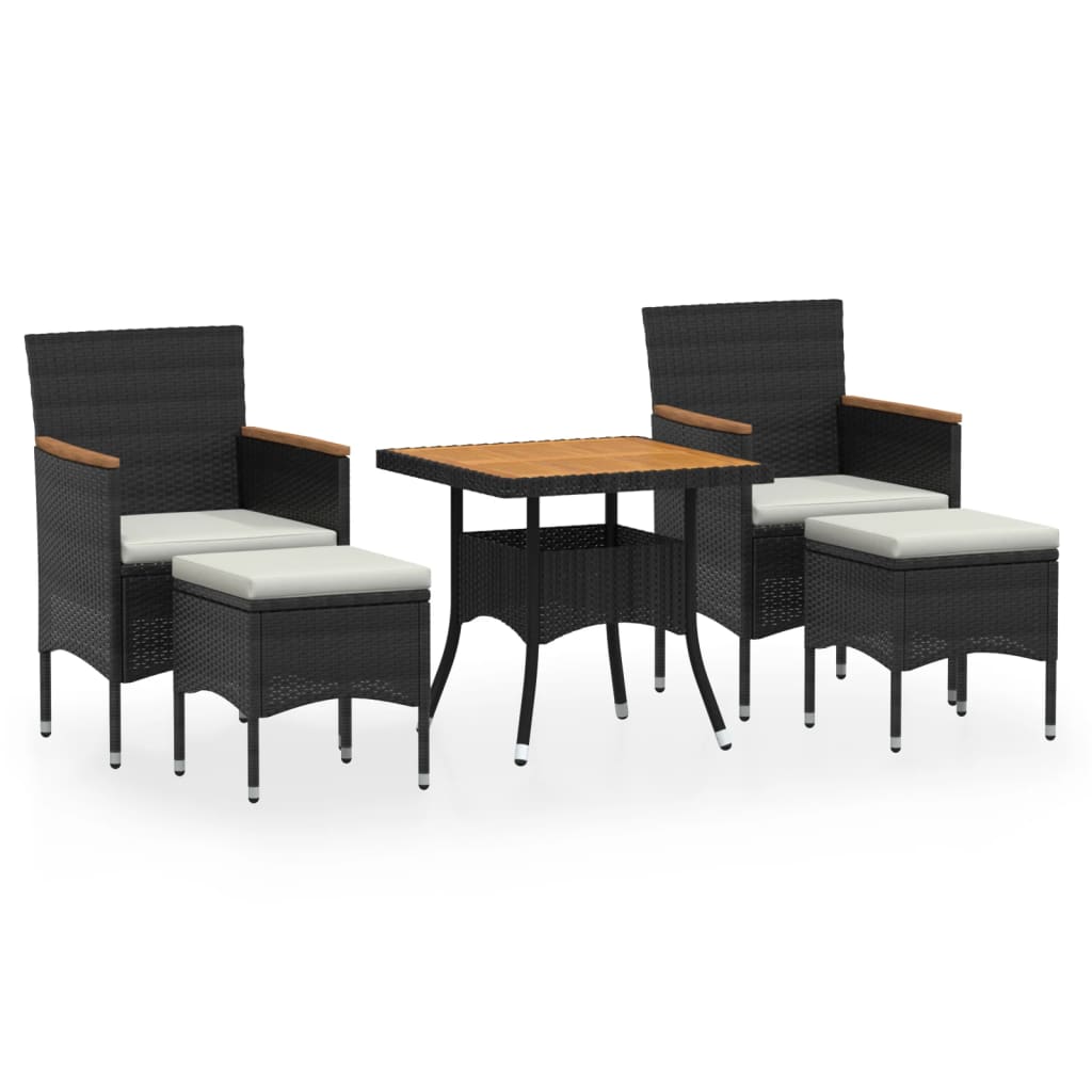 vidaXL Set comedor jardín 5 pzas ratán sintético y madera acacia negro