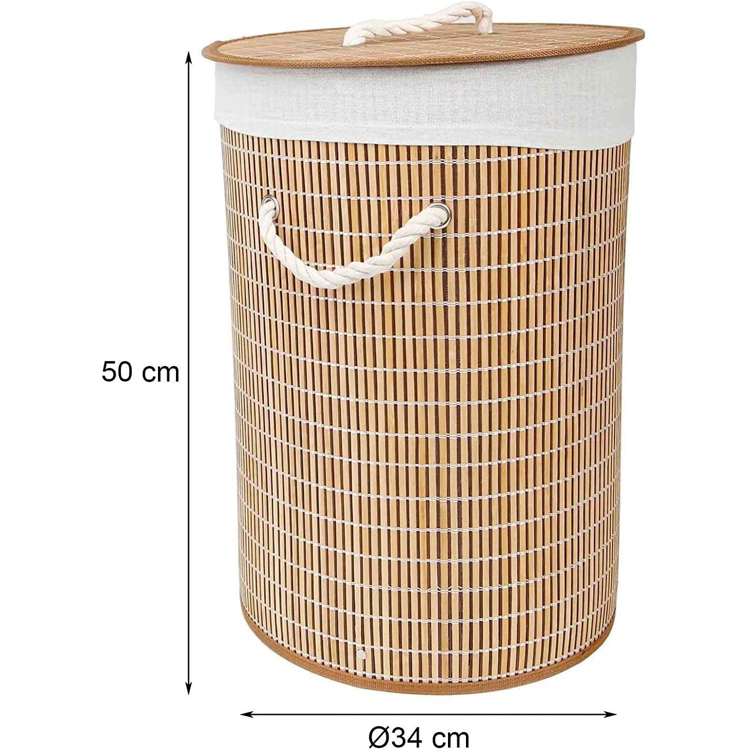 Cesto ropa sucia con tapa Transpirable Pongotodo plegable con funda interior  Cesta para Ropa Sucia de Bambu Natural  Cesta Mimbre de Almacenaje  redondo o cuadrado  35 x 50 cm