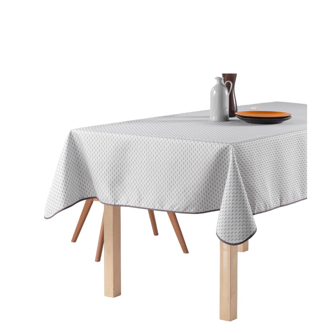 Mantel Antimanchas WAVE WHITE de poliéster para mesa redondo o rectangular