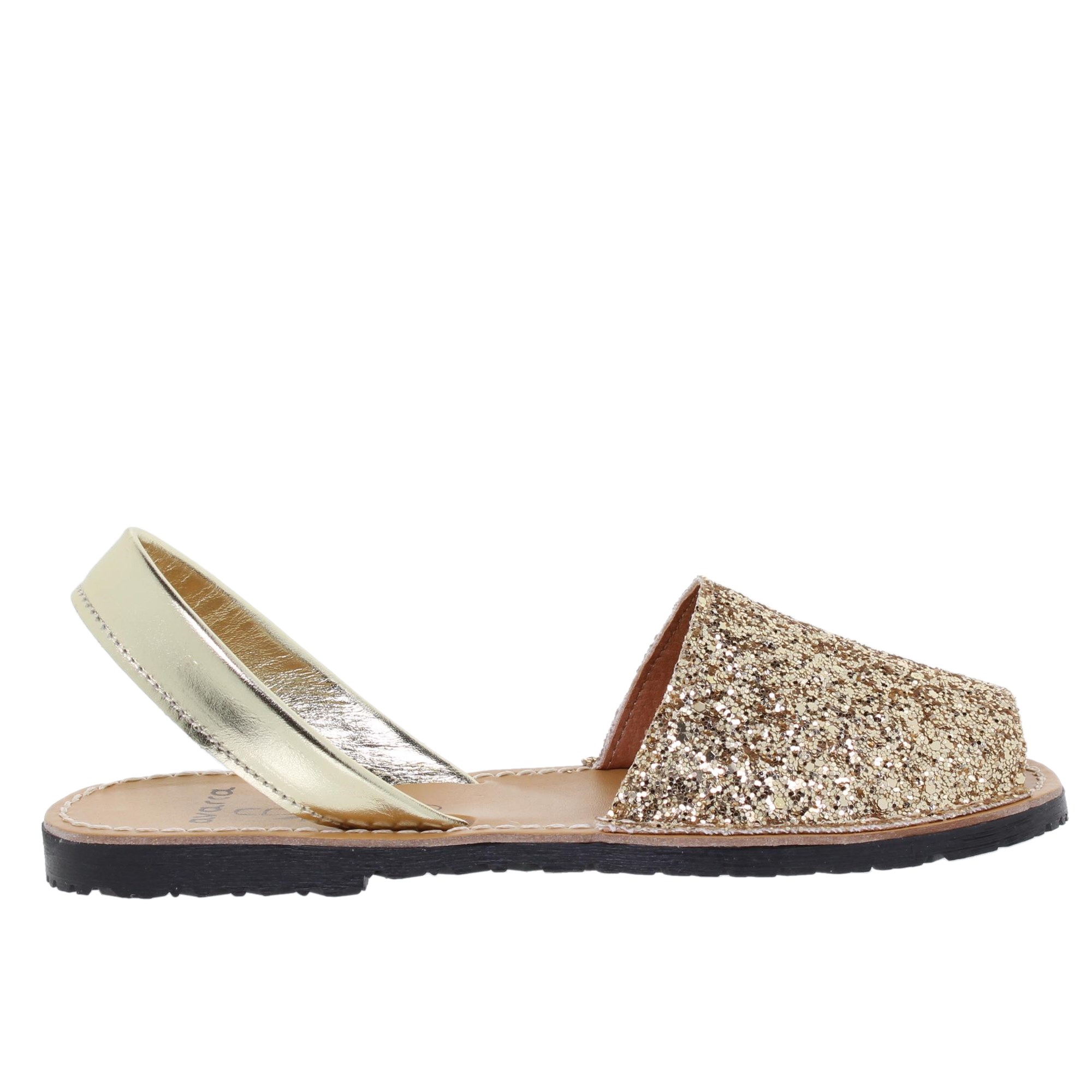 Avarcas C.ortuño Abarcas Sandalia Menorquinas Planas Mujer Piel Glitter Oro 275AV - Sandalias Planas de Piel con Glitter Oro para Mujer