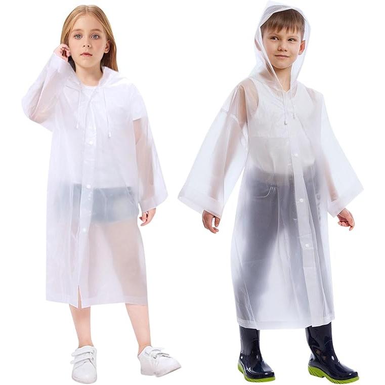 Pack 2 Chubasquero Niño Reutilizable Capas de Lluvia Impermeable EVA Poncho de Lluvia con Capucha Espesar Altura Niño Niña Entre 120-150 cm para Viajar, Senderismo, Acampar y Al Aire Libre