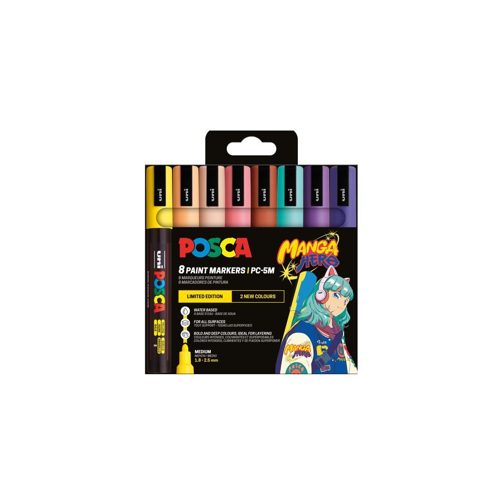 POSCA ROTULADOR POSCA PC-5M 8 COLORES MANGA HERO MANGA HERO 2x14x17 Cms.