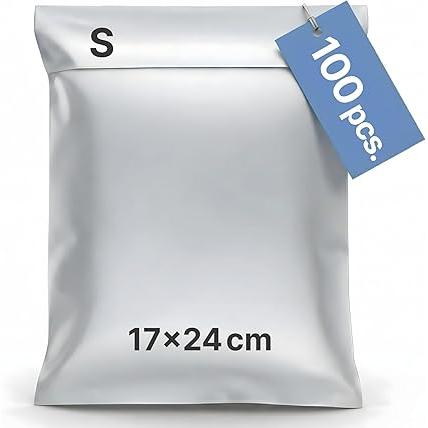 Pack de 100 bolsas de envío S 17x24 cm | Sobres de envío de plástico para ropa y documentos | Bolsas opacas e impermeables para paquetes | Embalaje para Vinted, Wallapop y ecommerce