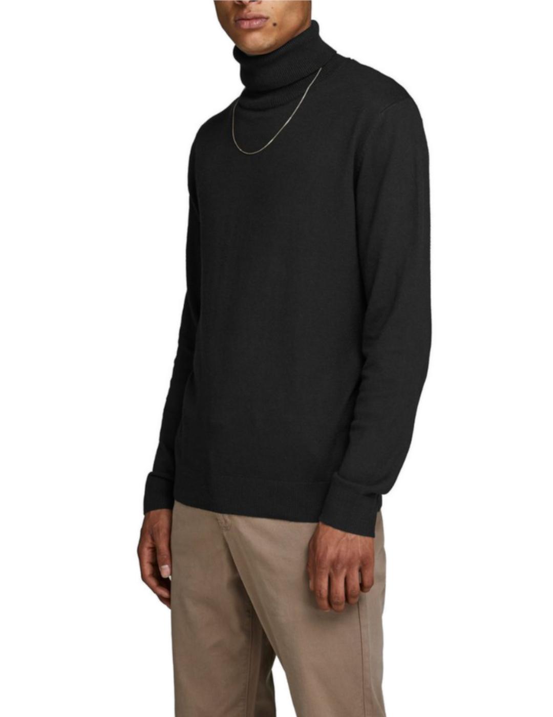 Jersey Jack Jones Negro Cuello Alto Hombre Punto Fino