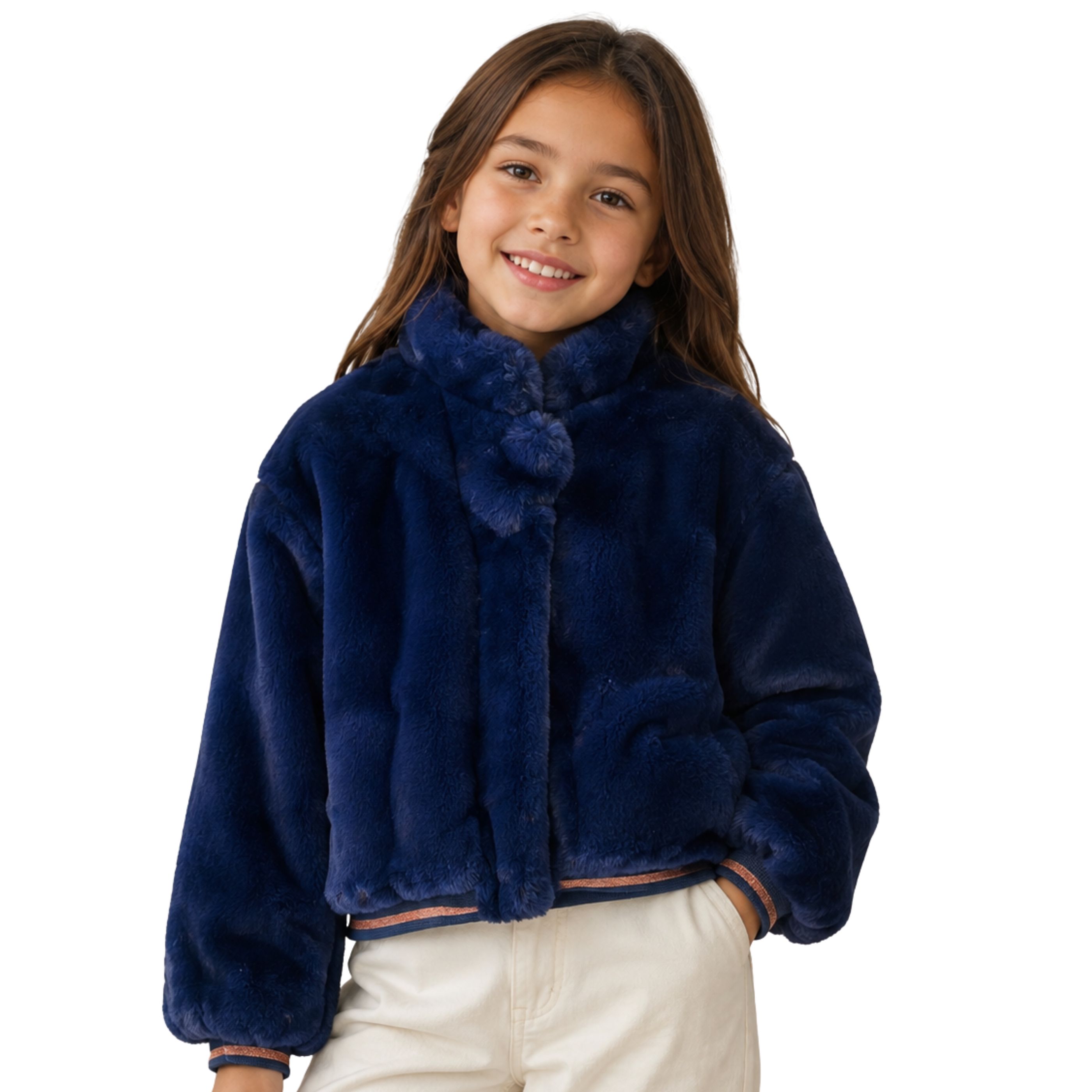 Abrigo Infantil para Niña de Pelo Sintético Azul – Chaqueta de Invierno Elegante Forro Interior Estampado Astronauta