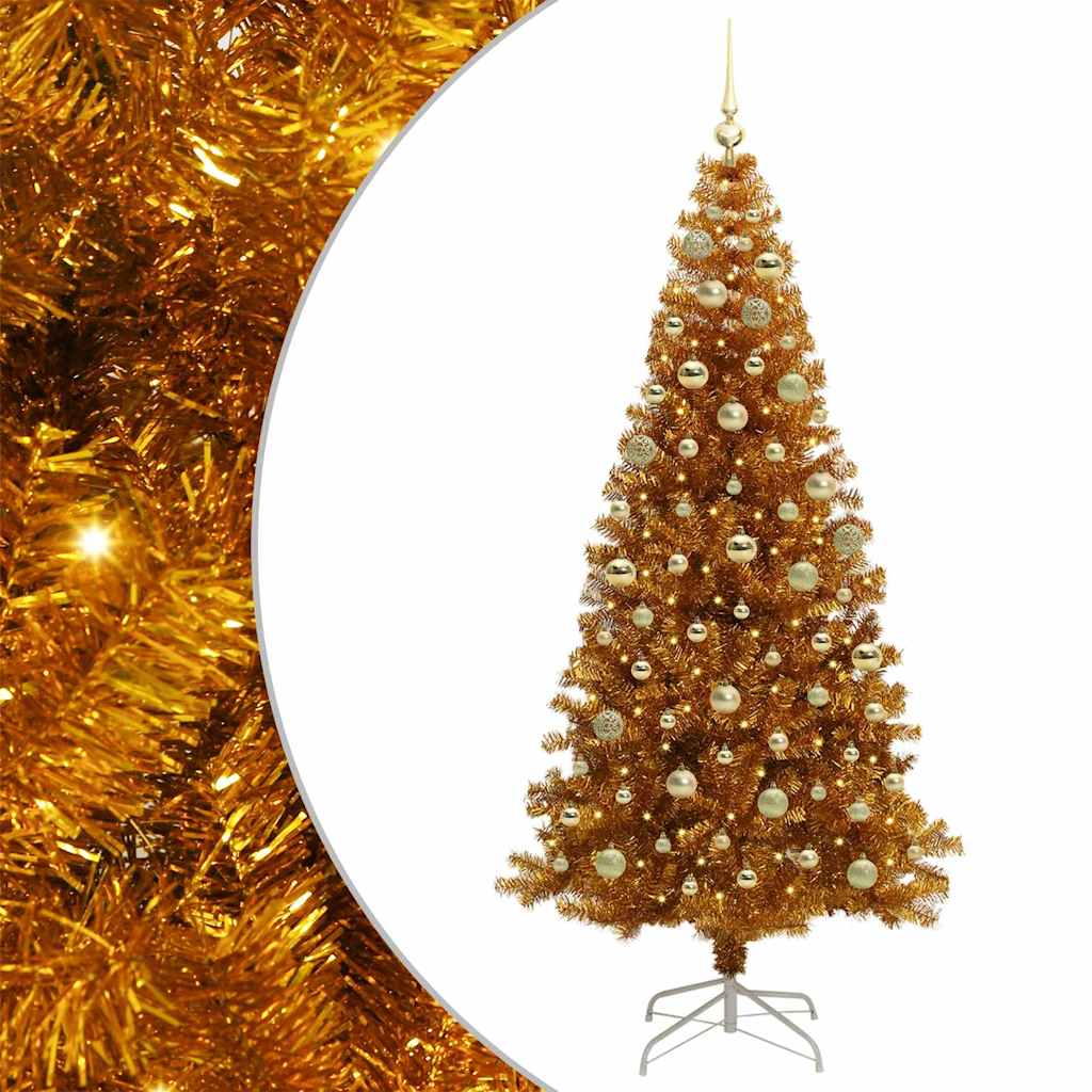vidaXL Árbol de Navidad Dorado 180 cm PET con LED y bolas