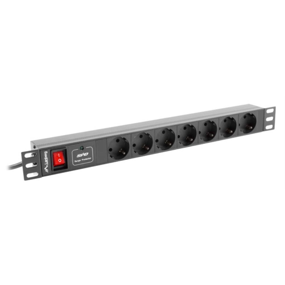 PDU Lanberg PDU-07F-0200-BK 7 AC Outputs Type F 16A Surge Protection 1U Horizontal Power Distribution Unit with 2m Cable for Professional Racks