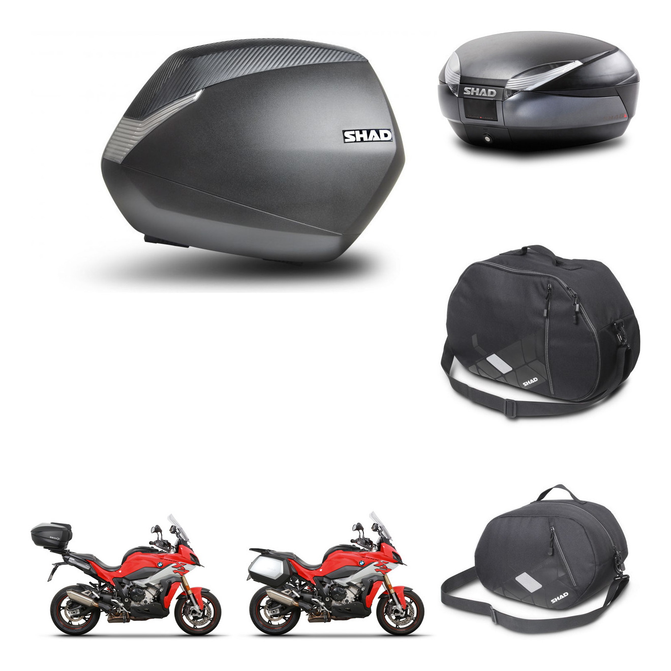 Baul Trasero + Maletas Laterales + Accesorios + Herraje 3P + Herraje Montaje Sh36 Sh 36 Sh48 Dark Grey Premium KIT-273393