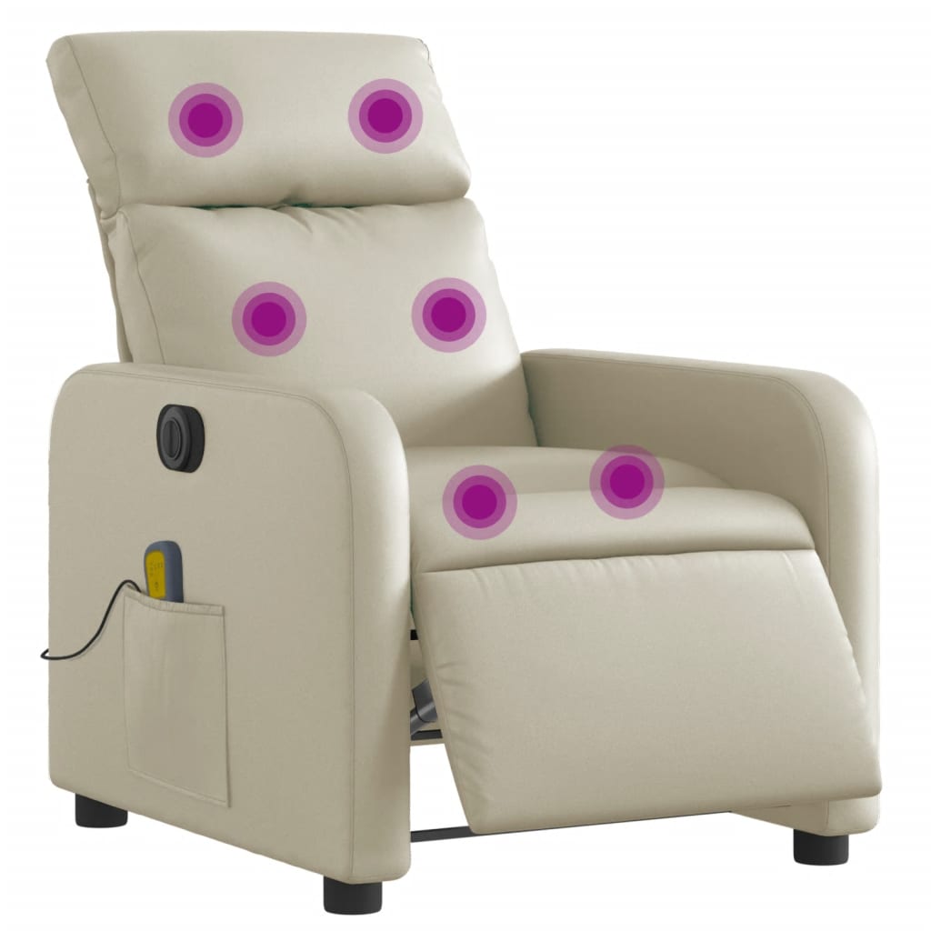 vidaXL Sillón de masaje reclinable eléctrico cuero sintético crema