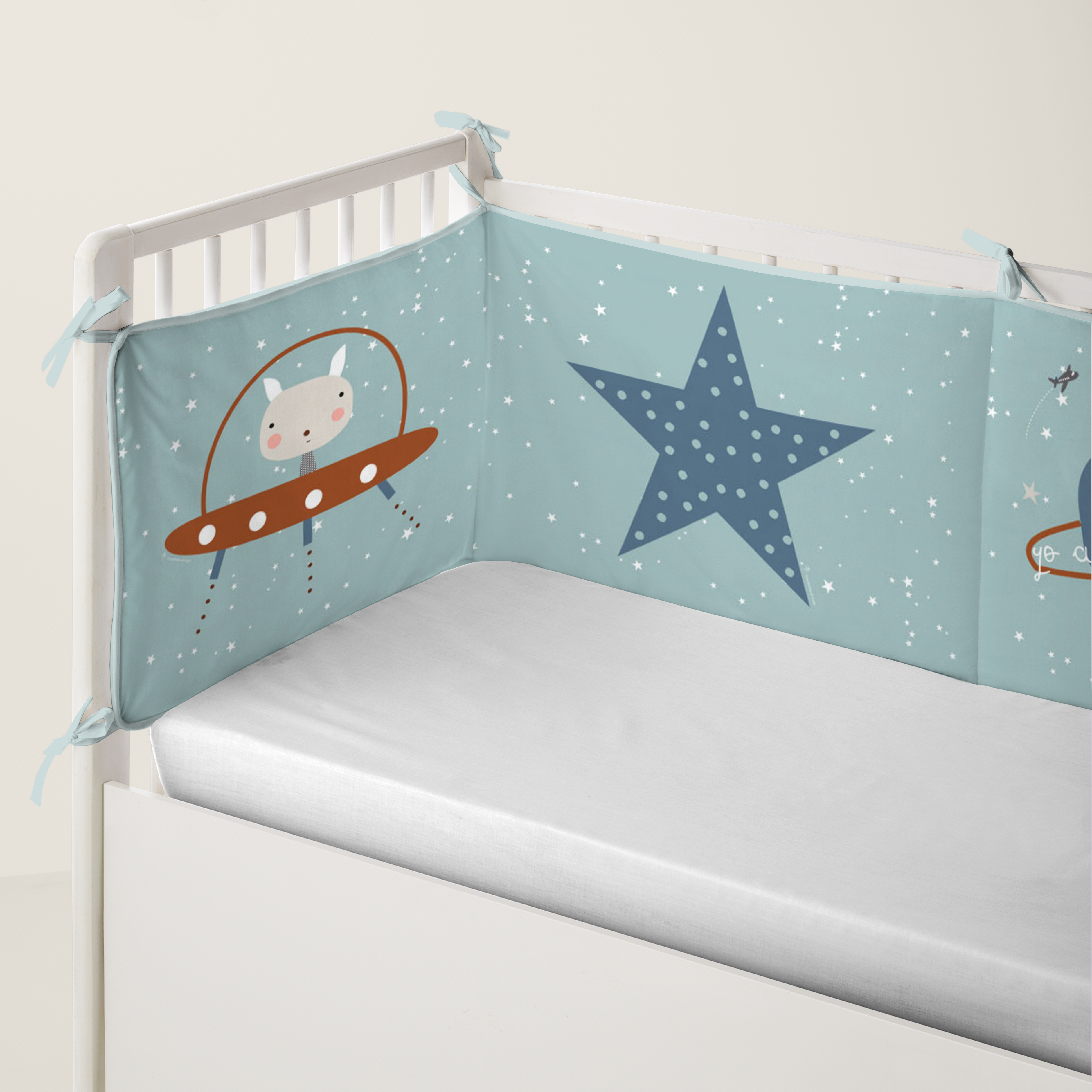 HACIENDO EL INDIO - Protector de Cuna Chichonera 100% Algodón - Protector Acolchado Antigolpes con Cintas de Sujeción - Medida 60x60x60+40 cm - 32 Modelos - Fabricado en España