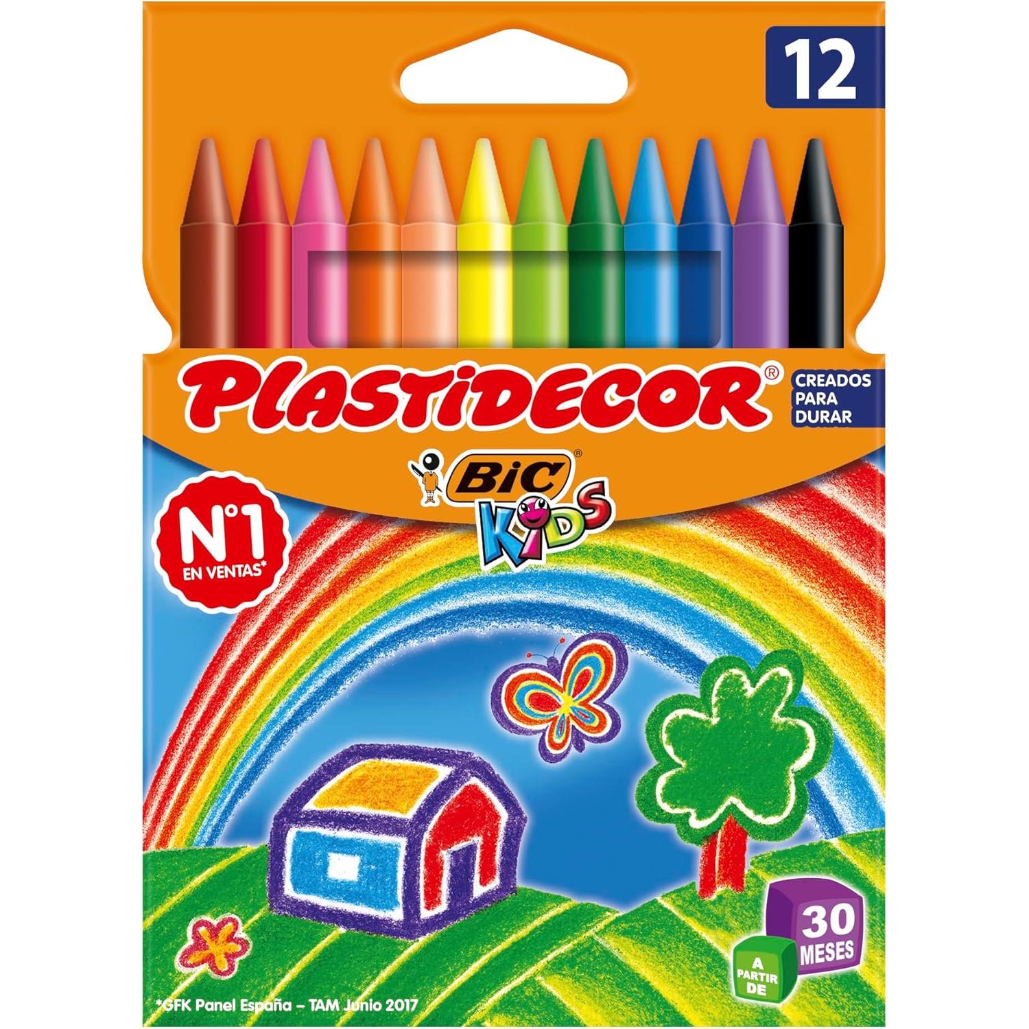 BIC Kids Ceras de Colores para Niños, Plastidecor, Colores Surtidos, Óptimo Para Colorear y Dibujar, Material Escolar, PACK 12U,18U,24U,36 Unidad para elegir colores mezclados Clásico, Modelo Surtido calidad de confianza
