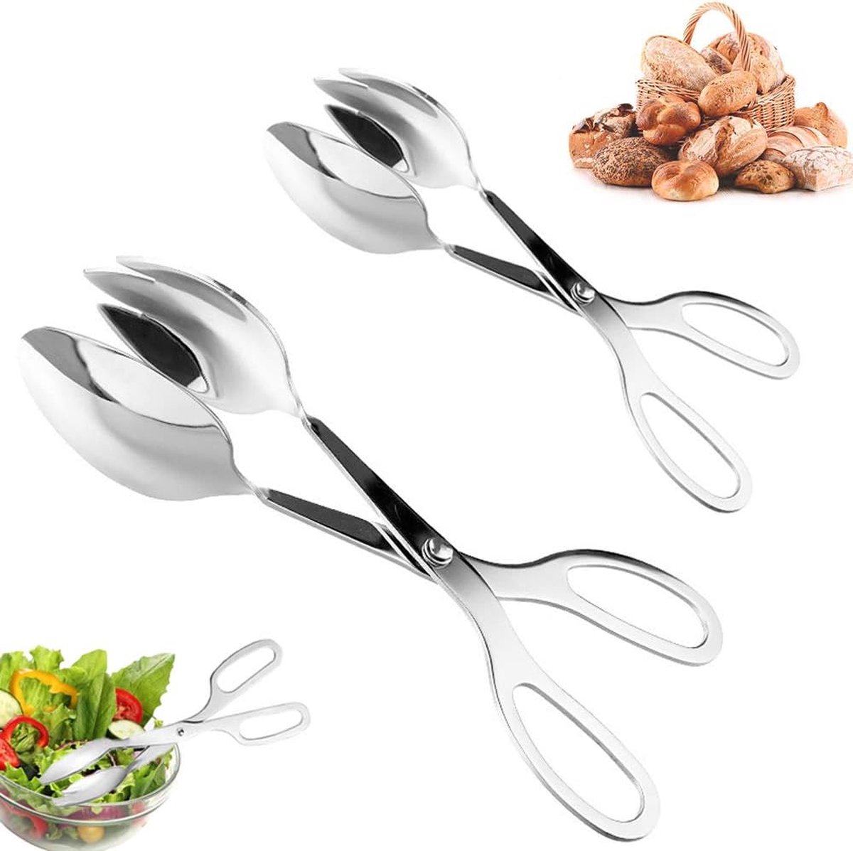 2 pinzas para buffet (10 y 8 pulgadas) - Pinzas de acero inoxidable para ensaladas - Pinzas para servir en la cocina, para pasteles, pan, catering, fiestas, barbacoas y frituras - Pinzas de cocina - Pinzas para barbacoa