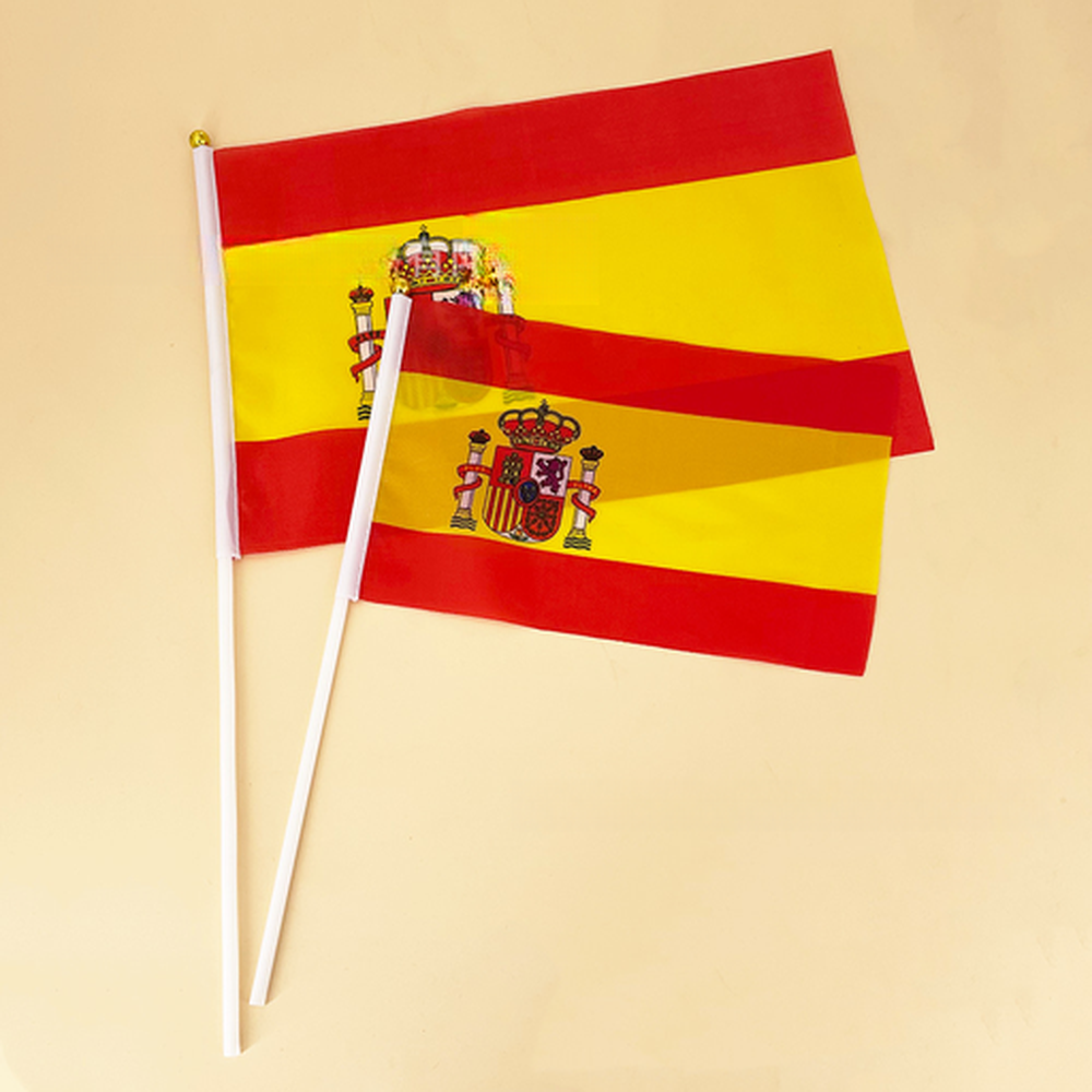 Bandera decorativa 14×21 cm - Bandera de poliéster con mástil, banderín colorido para fiestas y decoración.