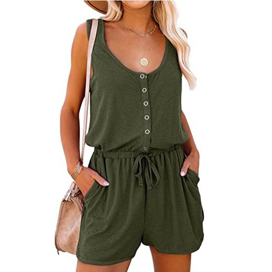 Mono informal de verano para mujer, cuello redondo, sin mangas, con bolsillos