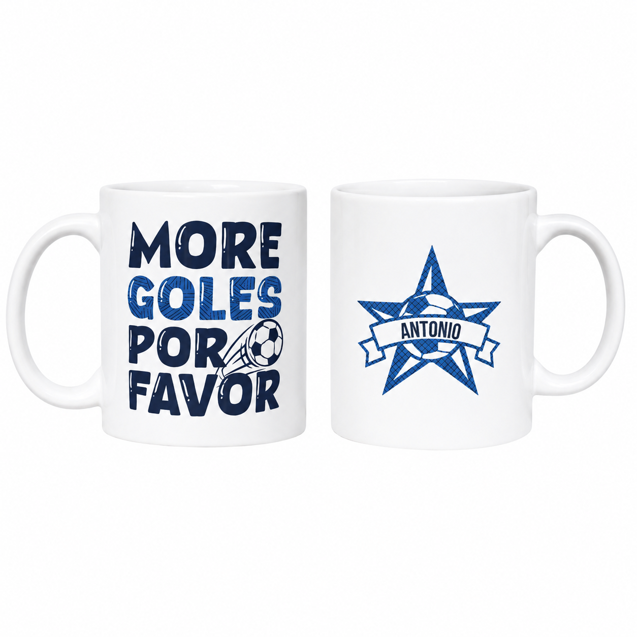 Taza Fútbol Personalizada con Nombre More Goles por Favor Futbolista Jugador Entrenador Aficionado Balón Regalo Cumpleaños 330 ml Enna Blues Designs