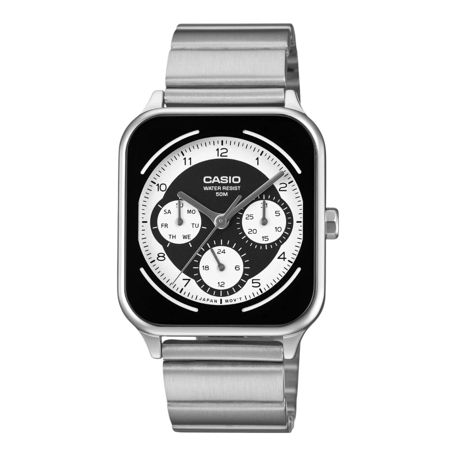 Casio Square Panda Men's Chronograph Watch MTP-M307D-1BV 44.5 × 34 × 9.4 mm 50m Water Resistance Steel Strap
