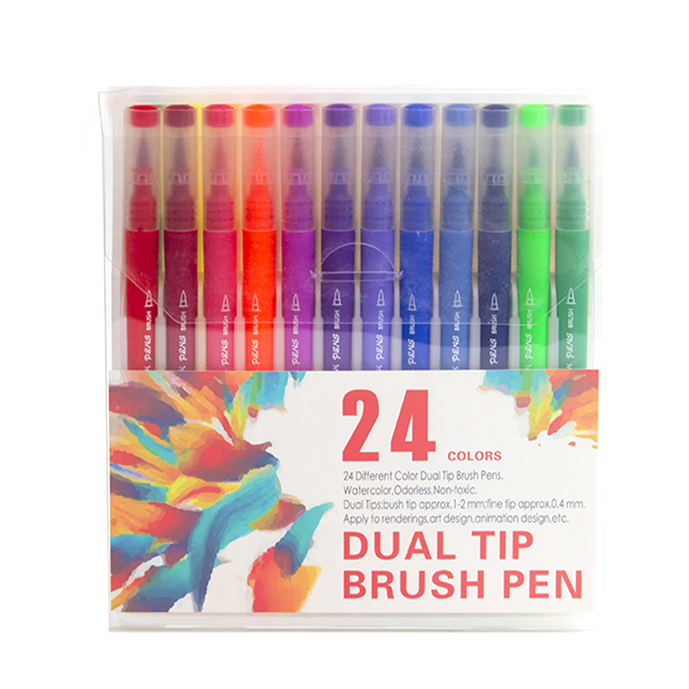 DAM. Set 24 Rotuladores color doble punta, punta fina 0,4 mms y punta pincel acuarelable profesional. Forma triángular ergonómica para lettering, caligrafía, ilustraciones… 1x1x16,5 cm.