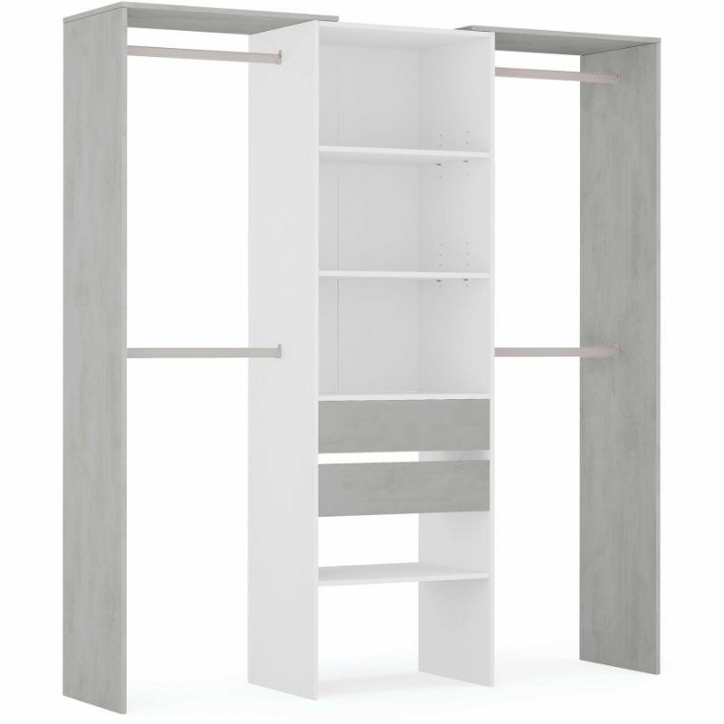 MOBELCENTER - Armario Vestidor con 2 Cajones con Barras y Baldas - Blanco Artik y Gris Cemento - Ancho: 179 cm x Alto: 202 cm x Fondo: 50 cm (1264)