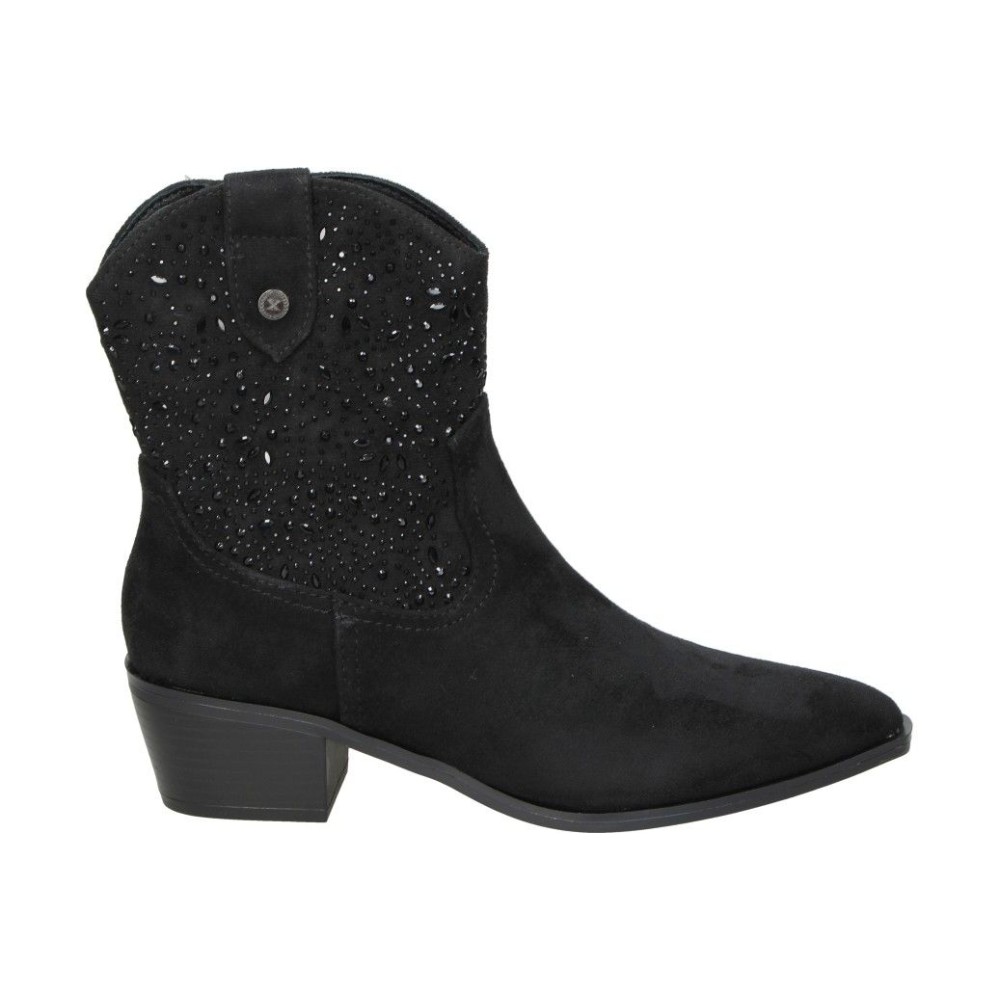 XTI | Botines Camperos XTI para Mujer – Botines de Tacón en Color Negro con Brillos – Botines Cowboy con Cremallera – Tacón Medio y Cómodo – Combinables y Versátiles – Modelo 144309