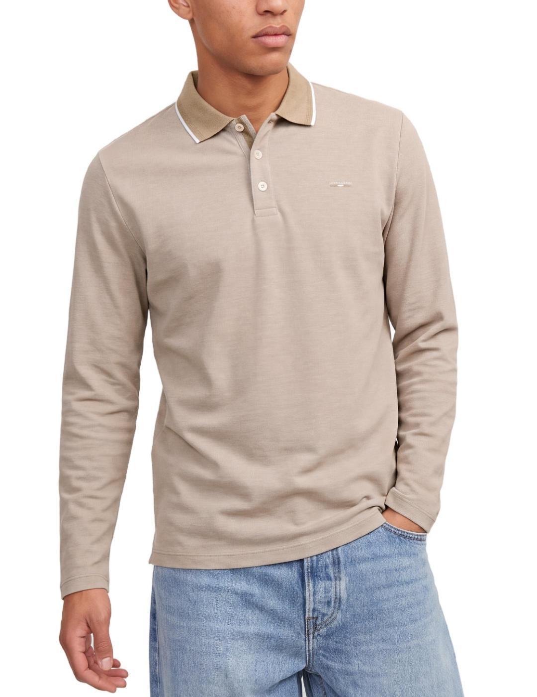 Polo Jack&Jones Blualves beige manga larga para hombre