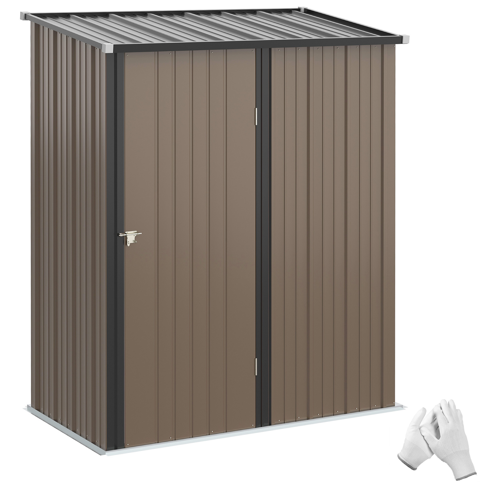 Outsunny Cobertizo de Jardín Exterior 1,34 m² 161,5x94,5x196 cm Caseta de Jardín Exterior Metálica con 1 Puerta y Cerradura para Almacenamiento de Herramientas para Patio Terraza Marrón