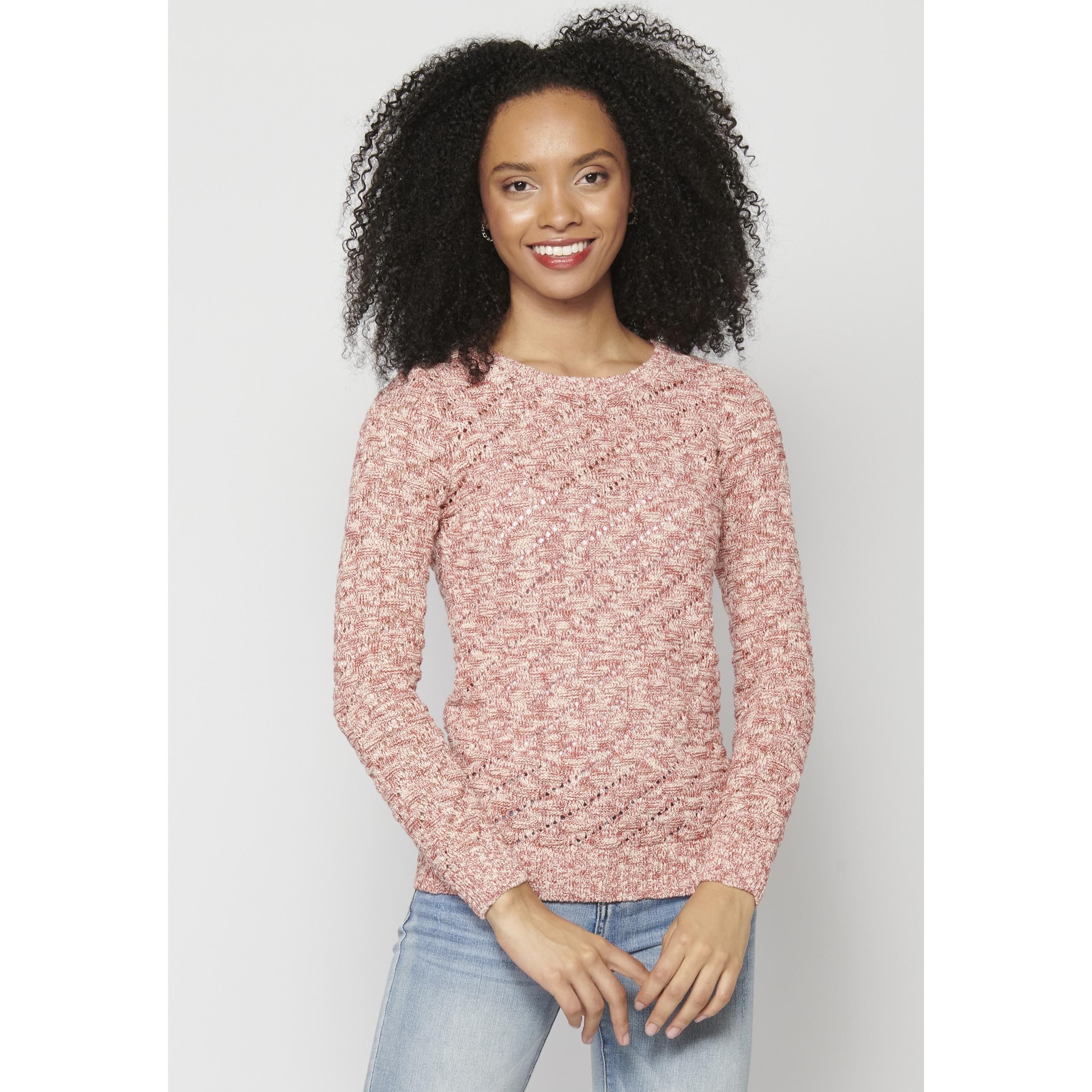 Koroshi - Jersey de mujer a rayas multicolor en coral de punto 100% acrílico, manga larga y cuello redondo para entretiempo