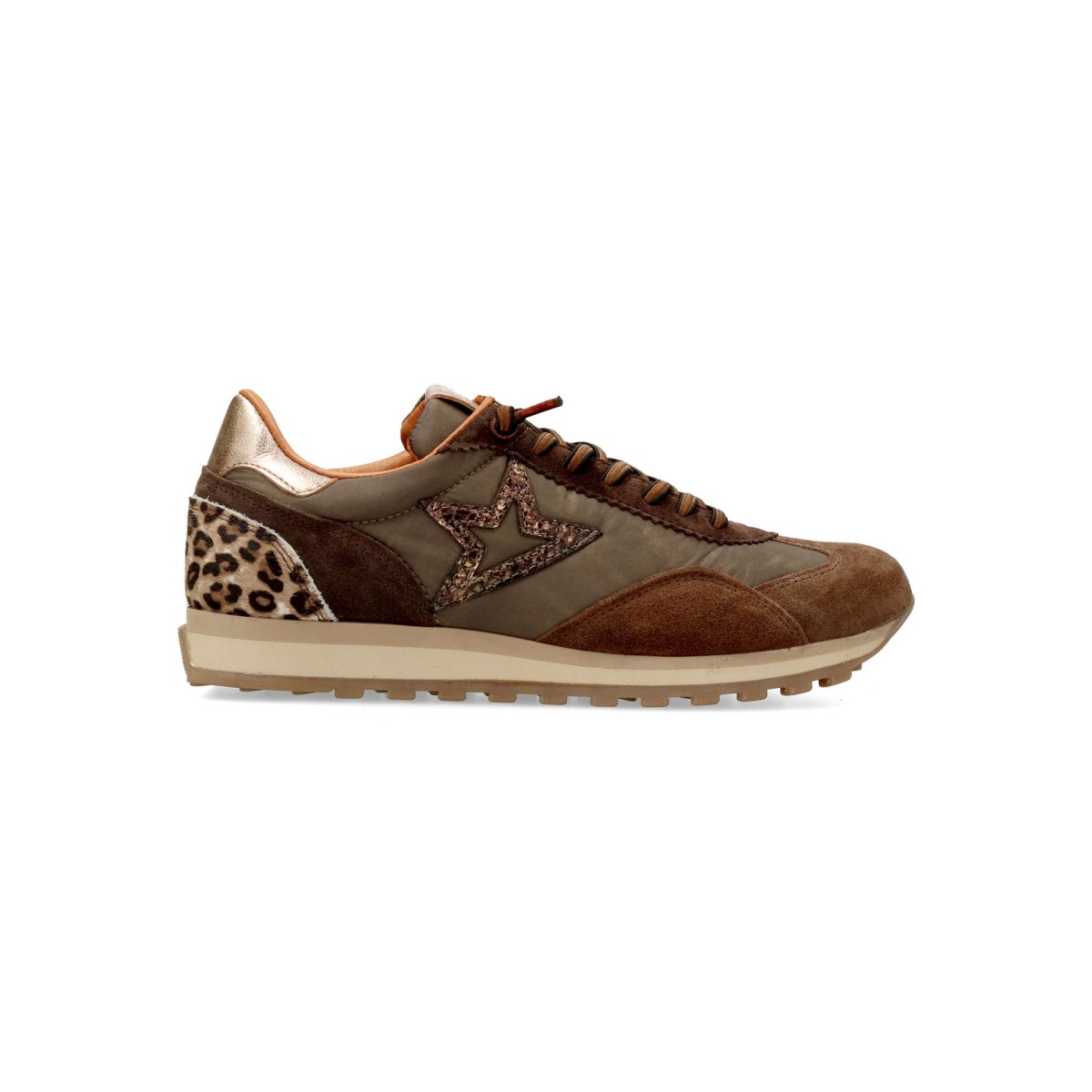 CETTI - Zapatillas deportivas casual con estampado animal para mujer, fabricadas en piel natural y textil, suela de goma, plantilla acolchada extraíble, diseño urbano vintage hecho en España