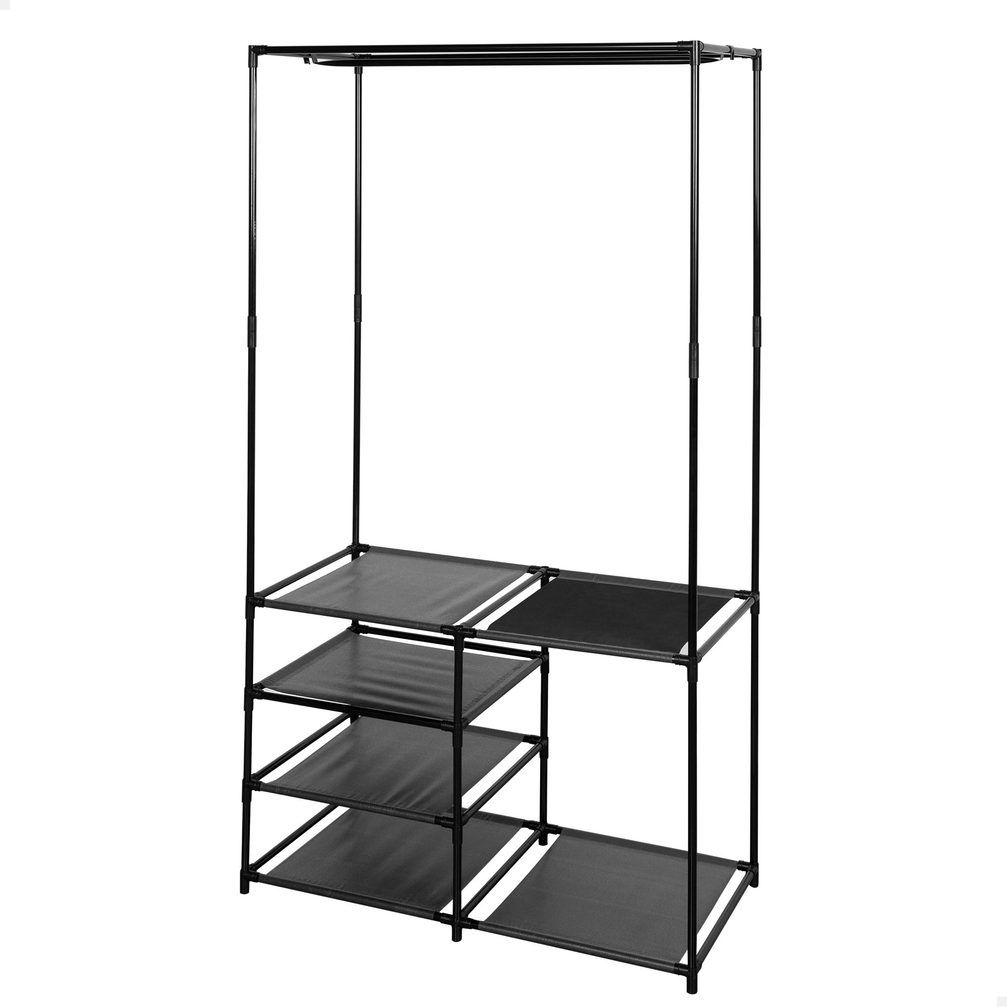 Max Home - Armario abierto, 87x45x158 cm, con barra superior y 4 estantes de tela, fabricado con estructura de acero, máx. 11 kg, patas nivelables, vestidor, dormitorio, armarios dormitorio, estanterías almacenaje, organizador ropa, calzado y accesorios