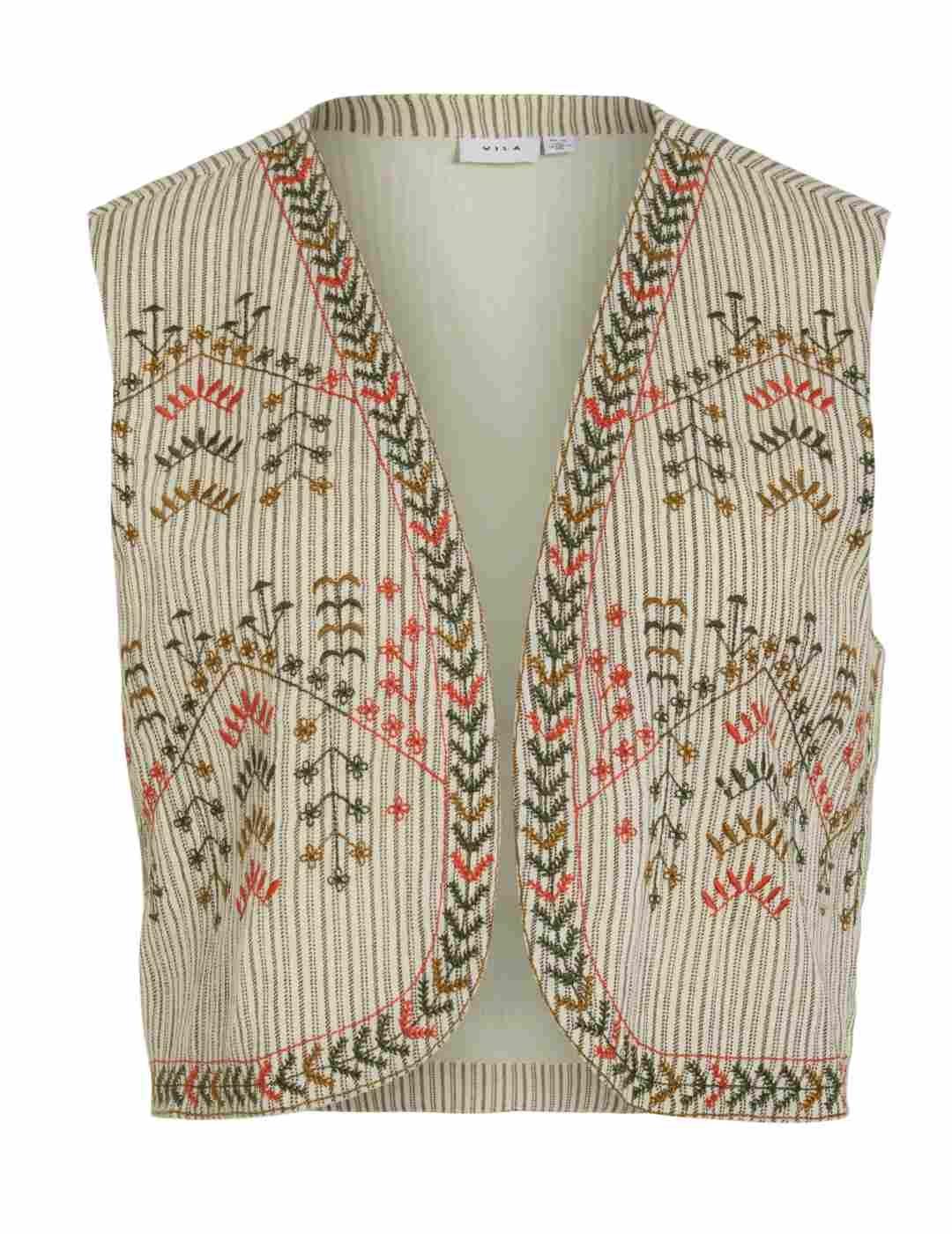 Chaleco Vila Dary beige estampado tribal flores para mujer
