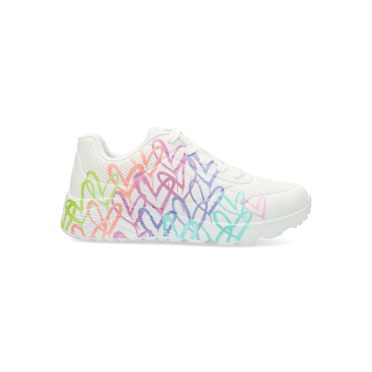 Skechers - Zapatillas deportivas JGoldcrown UNO Lite Metallic Joy para mujer con estampado metálico arcoíris y plantilla Air-Cooled Memory Foam®