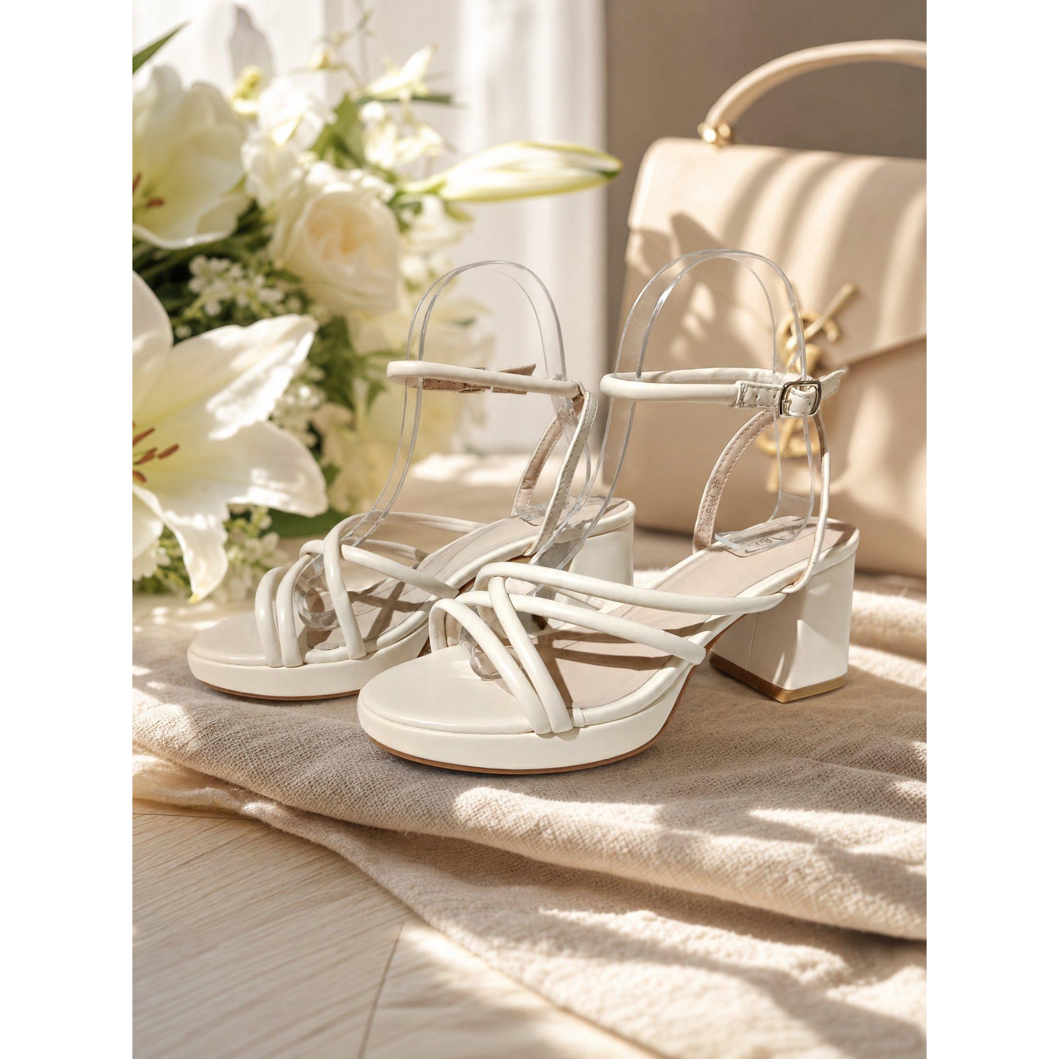 Sandalias de Tacón Bloque para Mujer | Cómodas y Elegantes en Beige | Sandalias de Tiras Cruzadas con Plataforma y Tacón Medio | Moda Verano Mujer