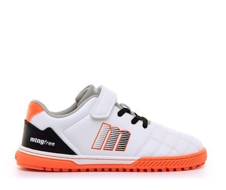 Zapatillas niño Mustang free barefoot Gamon color blanc0 y naranja deportivos tipo football para junior de calzado respetuoso muy comodas y muy flexibles con cierre de tira adherente y elasticos by Mustang
