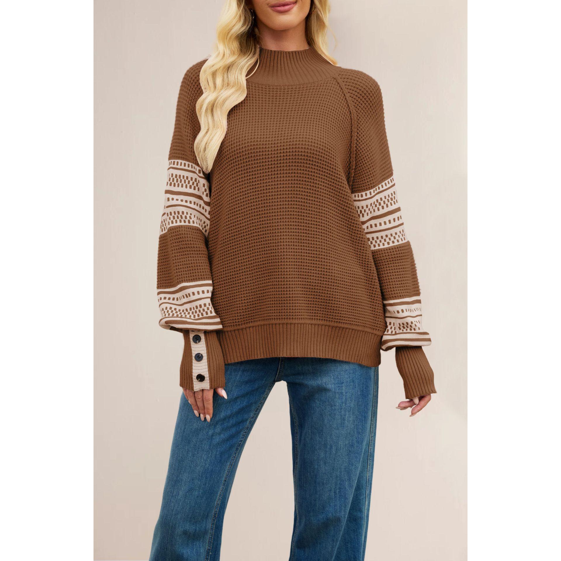 TK Suéter de cuello alto con bloques de color de punto para mujer de otoño/invierno