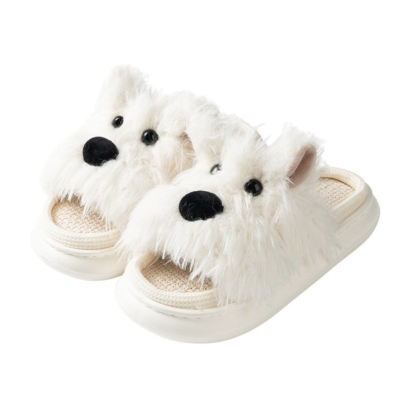 CA Bonitas zapatillas de lino West Highland con dibujos de cachorros garabateados para mujer, novedad 2025, para las cuatro estaciones, universales, para interiores y hogar, de algodón y lino.