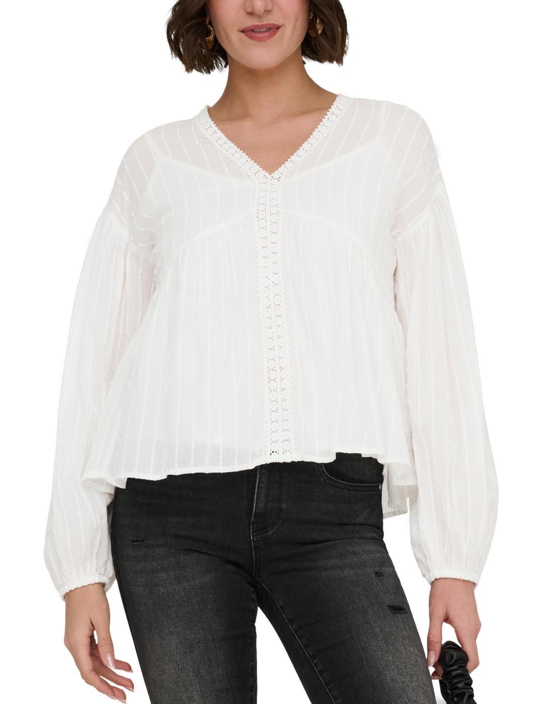 Blusa Only Dusi blanca puntilla manga larga para mujer