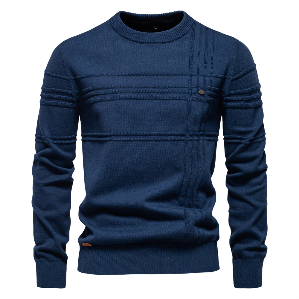 TK Suéter de cuello redondo para hombre, suéter de color liso para otoño e invierno